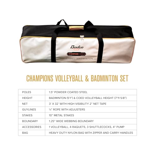 Baden Volleyball & Badminton Combo Set with 32ft Net - Orange/Blue Variation
