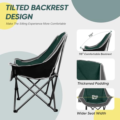 Northroad Oversized Padded Camping Chair Grey & Green - Heavy Duty Foldable Lawn Chair with Cup Holder, 300lbs Capacity