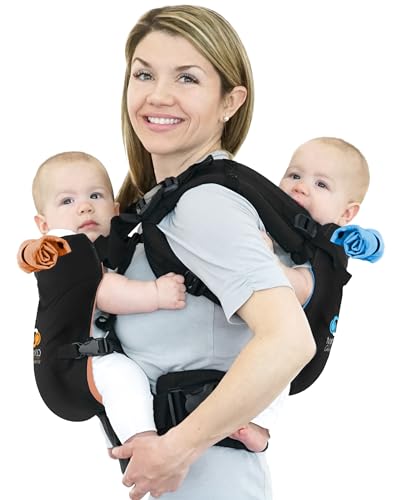 Twin Baby Carrier for 2 Kids – Adjustable Front & Back Twin Carrier, Supports 9.9–45 lb, Includes Sleep Hoods & Seat Belt – Classic Black