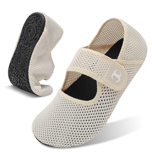 Water Shoes for Women Men Barefoot Beach Swim Aqua Socks - Mesh Beige, Size 8-9 Women / 6.5-7.5 Men