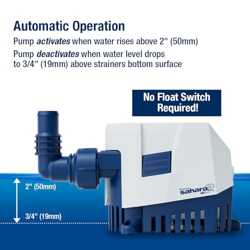 Attwood Sahara MK2 S500 12V Automatic Bilge Pump 500 GPH with Fittings - Replacement for 4505-7