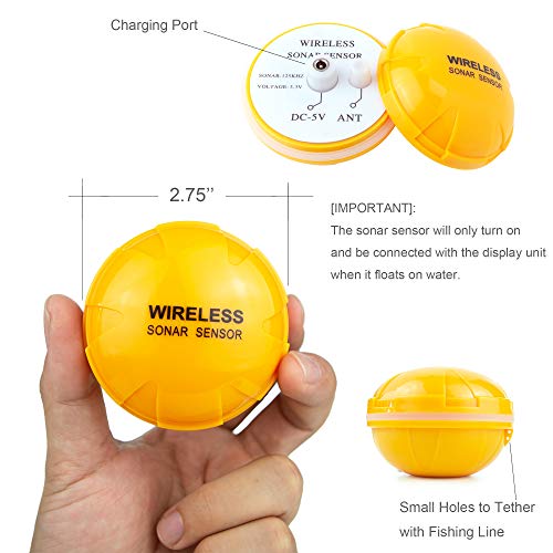 Wireless Fish Finder with LCD Display - Portable Depth Locator, Fish Size & Bottom Contour - Black