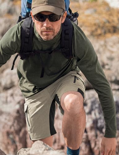 Men's Hiking Cargo Shorts - 4-Way Stretch, 6 Secure Pockets, Large / Light Khaki