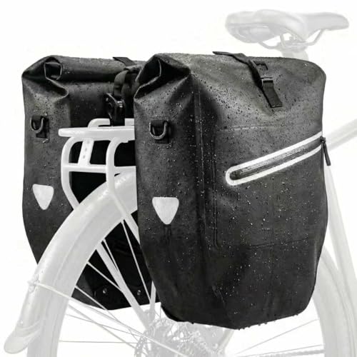 28L Waterproof Bike Pannier Bag with Reflective Details - Black, 2pcs