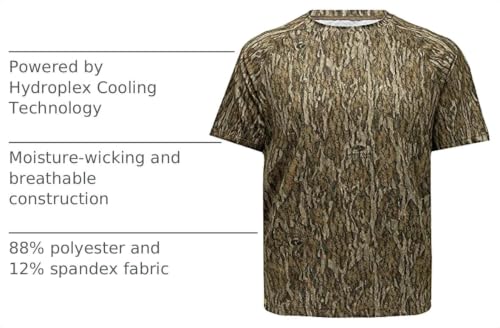 Mossy Oak Mens Short Sleeve Hunting Shirt - Lightweight 4-Way Stretch with Cooling Tech, Large / Bottomland
