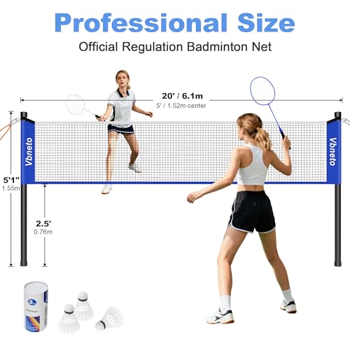 Vbneto Blue & White Portable Badminton Set - 20ft x 5ft Outdoor Net with Rackets & Shuttlecocks