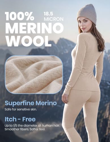 Iguana Women's Merino Wool Base Layer Set Active Thermals Medium 190-Oatmeal
