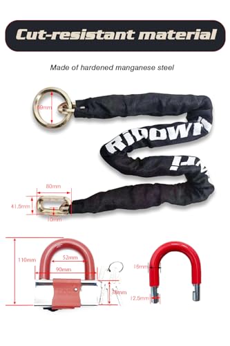 Heavy Duty Motorcycle Chain Lock 3ft 10mm Thick with U-Lock & Keys - Anti Theft Security