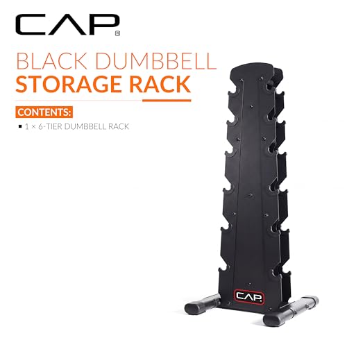 CAP Black 6-Tier Dumbbell Rack for Home Gym 210lb Capacity Space-Saving Steel