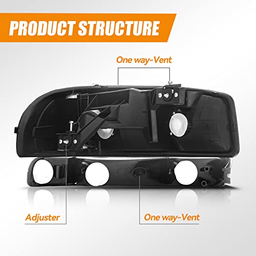 1999-2007 GMC Sierra Headlight Assembly Black Housing 4PCS Compatible with Models