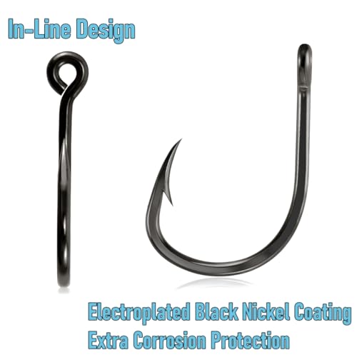 Saltwater Fishing Circle Hooks 30 Pack - In-Line Bait Hooks for Tuna, Halibut, Mackerel