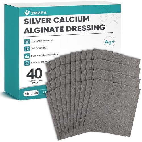 Silver Calcium Alginate Wound Dressing 4x4 Inches - 40 Pack, Individually Sterile