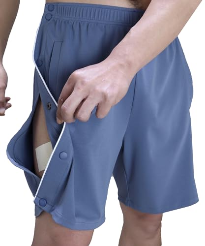 Post Surgery Tear Away Shorts for Men X-Large Light Blue - Knee & Leg Support Pants
