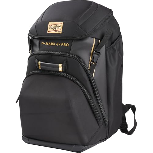Black Baseball Equipment Backpack with Glove & Bat Storage - Gold Collection