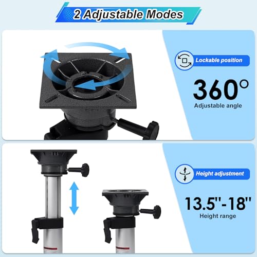 13.5-18 Inch Aluminum Boat Seat Pedestal with Slide & Locking Height, Swivel Base - Manual Adjustment