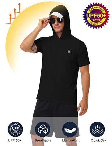 Roadbox Men's Short Sleeve Hoodie X-Large Black - Lightweight Workout T-Shirt