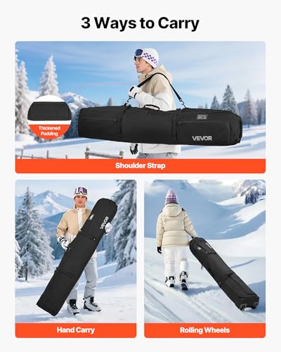 VEVOR 175cm Waterproof Snowboard Bag with Wheels & Padded Straps
