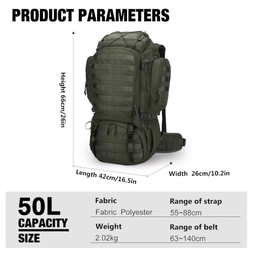 Mardingtop 50L Internal Frame Hiking Backpack - Ranger Green, Waterproof & Durable