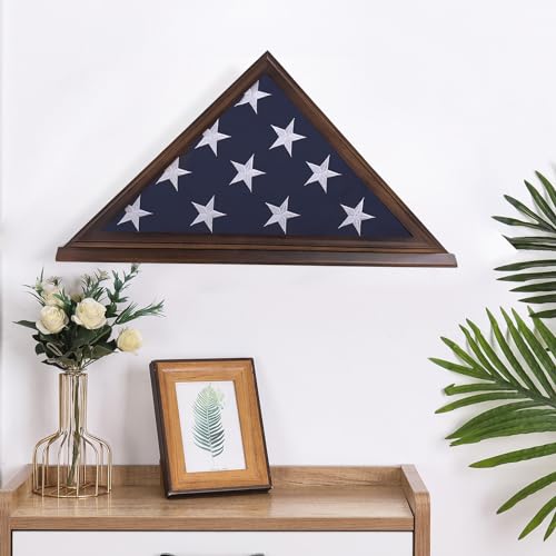 American Flag Display Case 5'x9.5' Walnut Wall Mount Shadow Box with Glass Front