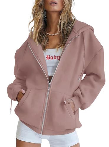 Women's Fall Zip Up Hoodie Sweatshirt - Large Nutmeg | PRETTYGARDEN