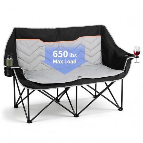 VAGANTH Oversized 2-Person Padded Camping Chair Black - Foldable & Stable