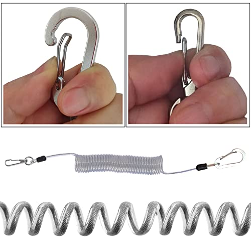 Heavy Duty Coiled Fishing Lanyard with Stainless Steel Wire - Silver