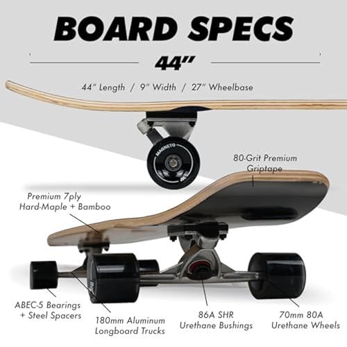 Magneto Retro Surf 44-Inch Kicktail Cruiser Longboard Skateboard - Bamboo & Maple Deck
