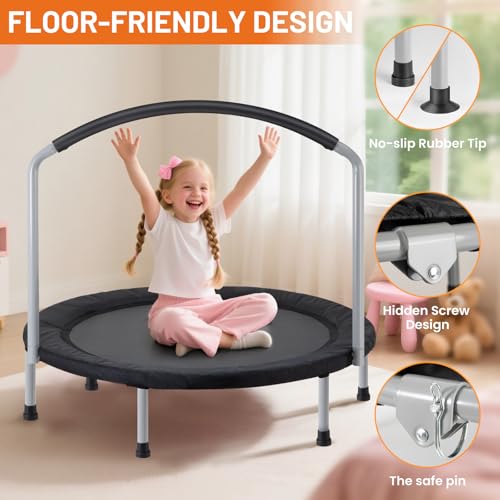 ATIVAFIT 36-Inch Black Toddler Trampoline with Safety Padded Cover & Adjustable Handle