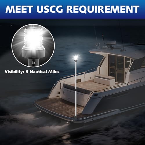 Silver Boat Stern Light with Telescoping Pole 28-48" LED Navigation Light Waterproof