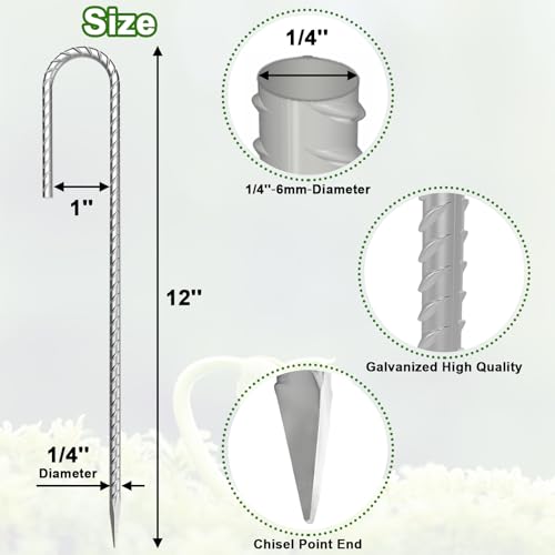 VVOKGO 12-Inch Galvanized Rebar Stakes with J Hook - Heavy Duty Garden & Tent Stakes (95 pcs, Φ1/4")