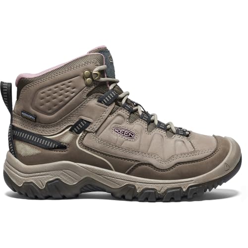 KEEN Women's Targhee 4 Mid Waterproof Hiking Boots - Brindle/Nostalgia Rose, 8 Wide