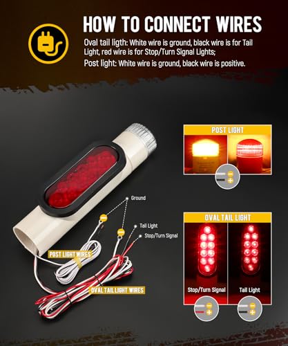 Boat Trailer Guide Post Pipe Light Set - White IP67 Waterproof Turn Signal Brake 2PCS
