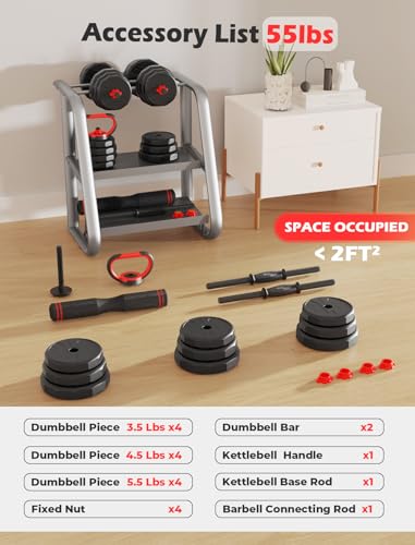 UKEEP 3-in-1 Adjustable Dumbbell Set 55LB - Versatile Home Gym Weights
