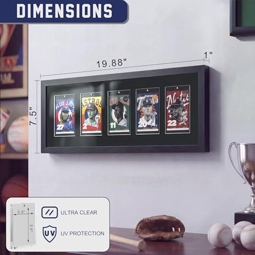 Sports Card Display Frame with Magnetic Card Holder & Tempered Glass - Holds 5 Cards