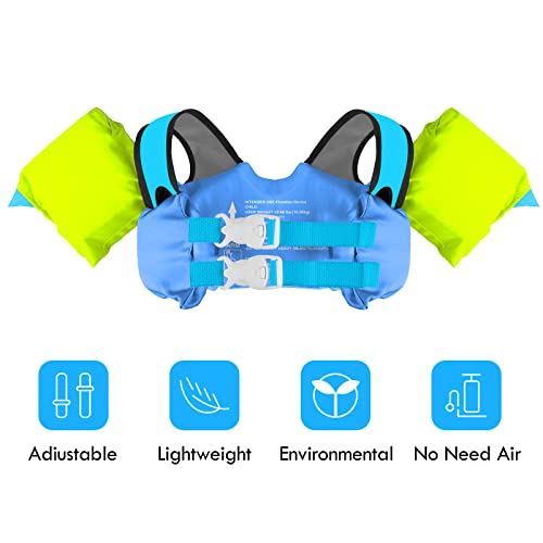 Kids Swim Vest Life Jacket for 30-55 lbs with Shoulder Harness - Blue-Green Variation