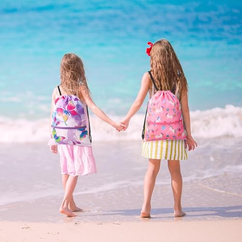 Kids Drawstring Backpack with Zipper Pocket - WAWSAM Gym/Swim Cinch Bag, Butterfly Variation