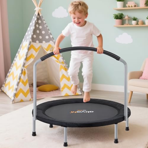 ATIVAFIT 36-Inch Black Toddler Trampoline with Safety Padded Cover & Adjustable Handle