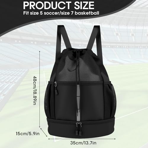 Large Capacity Soccer & Basketball Drawstring Backpack with Shoe Compartment