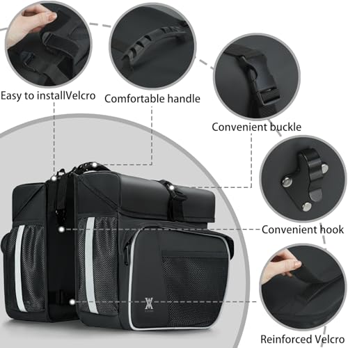 Waterproof Double Panniers Bike Bag 36L with Rain Cover Black - Stable Cycling Storage