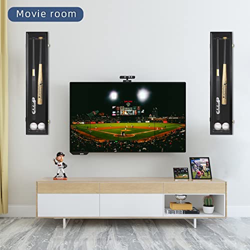 HOROW Double Black Baseball Bat Display Case Wall Mount with UV-Proof Acrylic & Lock