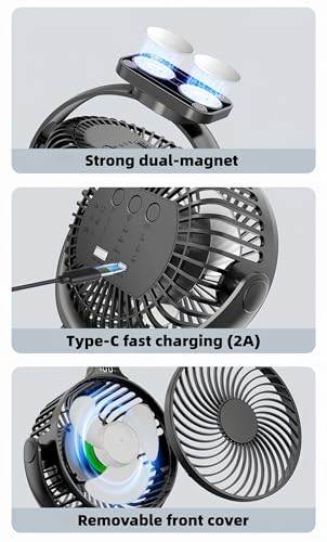 2-Pack Magnetic Golf Cart Fan with LED Display, 12000mAh Rechargeable Portable Fan, Dual Magnet & Light Timer