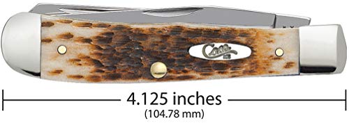 Case XX WR Pocket Knife Trapper Amber Bone Handle with Carbon Steel Blades, 4 1/8" Closed
