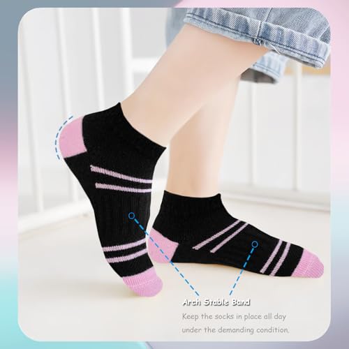Girls Ankle Socks 12 Pairs Low Cut Athletic Cotton Sports Socks for Little Kids