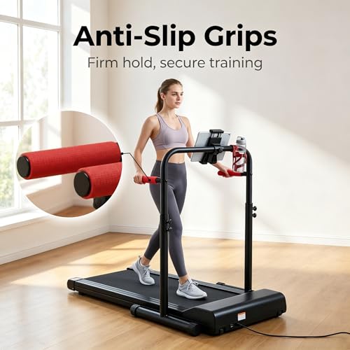 24.4 Inch Walking Pad Handle Bar Attachment with Phone & Cup Holder - Adjustable Safety Support