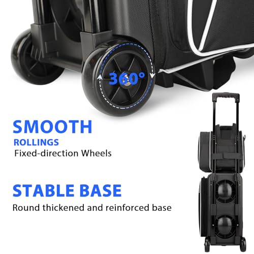Goloni 3-Ball Bowling Bag with Wheels - Black, Double Roller with Shoe Compartment