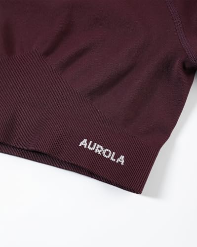 AUROLA Women's Seamless Long Sleeve Crop Top Workout Shirt - Medium Black Cherry