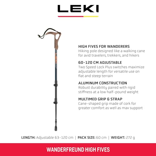 Adjustable Hiking Trekking Pole - Aluminum, Cork Grip, Blue-Orange-Blue, 60-120cm