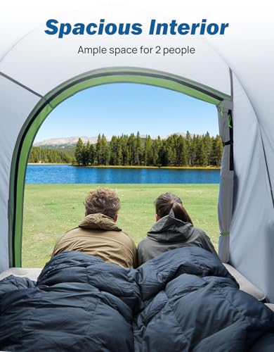 JOYTUTUS 5-5.2 Ft Gray Green Pickup Truck Tent Waterproof Double Layer for 2 Person, Aluminum Poles