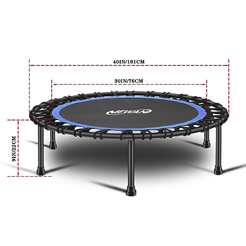 40-Inch Blue Mini Trampoline for Adults, Silent Bungee Rebounder, Weight Limit 330lbs
