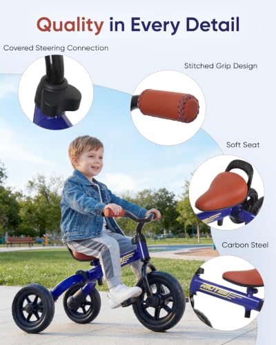 Foldable 3-in-1 Toddler Tricycle & Balance Bike - Blue, Adjustable & Portable